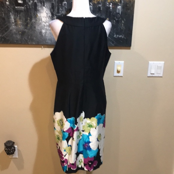 NWT Muse Womens Black Cotton Blend Floral Detailing Sheath Dress- Size 14 - Picture 2 of 13